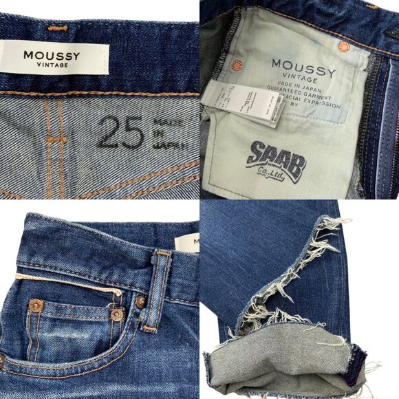 Moussy Vintage MV Rhode Flare Jeans 25 Dark Blue Distressed Cropped High Rise - Picture 5 of 12